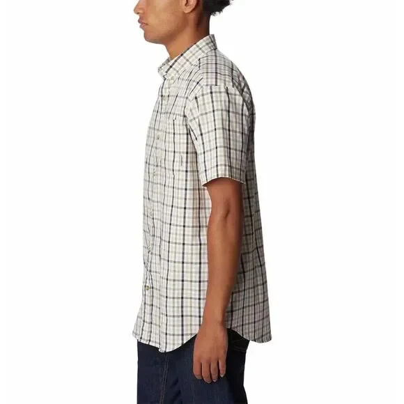 Columbia Men's Rapid Rivers Plaid Short Sleeves Button Down Cotton Shirt Beige L - Picture 3 of 8
